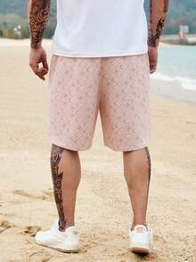 Manfinity RSRT Men's Casual Geometric Print Drawstring Waist Pocket Shorts, Beach Pants - Pink - View 2