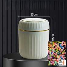 1 Piece Modern Minimalist Desktop Trash Can With Lid, ABS+PP Material, White, Hands-Free, Compact For Home, Bedroom, Office, Including 5 Rolls (15pcs/Roll) Random Color Trash Bags For Kitchen, Bathroom 1pc Press-Top Mini Trash Can - Durable PP Material, Compact Desktop Waste Basket For Office, Bedroom, Living Room - Multicolor - View 11
