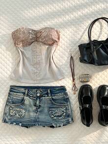 Glimmora Women's Lace Casual Versatile Date Night Tube Top - Light Grey - View 5