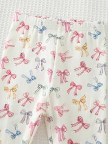 Cozy Pixies Baby Girl Snug Fit Pajama Set, Letter Print Soft Knit Crew Neck Short Sleeve Top And Elastic Waist Leggings - Pink - View 6