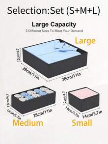 1 2 3 Pcs Large Foldable Fabric Storage Boxes Set Black Organizer For Wardrobe Drawer Makeup Table Multifunctional Closet Organizer Home Storage Solution - Black - View 11