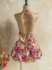 Soleia Women's Sexy Backless Floral Print Mini Dress, Beach Vacation Style - Multicolor - View 2