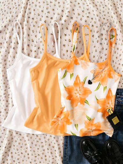 Sparklyn 少女三件套数码印花吊带背心套装，休闲舒适，适合春夏穿着，时尚设计，适合户外、运动、摄影、居家、上学、节日等场合，也是馈赠佳品。