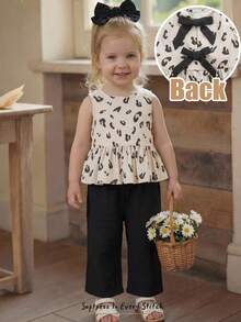 Cozy Pixies Baby Girl Heart Pattern Knit Soft Round Neck Sleeveless Vest And Elastic Waist Pants 2 Pieces Set - Black - View 9