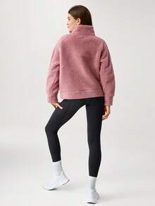 GLOWMODE Thick Polar Fleece Half-Zip Winter Sweatshirt With Zip Pocket Comfortable Warm - Dusty Pink - View 5