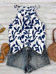 SHEIN LUNE Plus Size Women Floral Print Halter Neck Camisole, Suitable For Spring And Summer - Multicolor - View 1