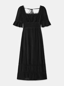 lacRébo 别致的黑色蕾丝边中长连衣裙，散发着优雅的节日气息 - 黑色 - 查看 8