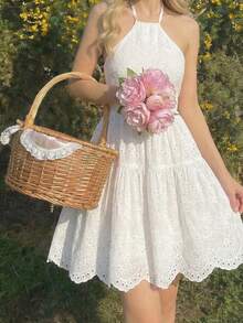 Serisse Kids 少女休闲/春夏白色刺绣露背吊带连衣裙，适合青少年女孩，白色毕业礼服，夏季服装，太阳裙，波西米亚风，度假连衣裙 - 白色 - 查看 3