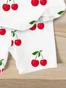 SHEIN 1 Set Toddler Girls' Sweet Cute Cherry Fruit Pattern Vacation Style Printed Short Sleeve Round Neck T-Shirt And Shorts Suitable For Spring To Summer - Multicolor - View 5