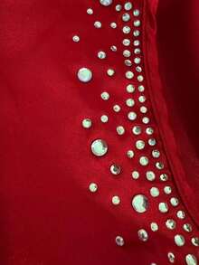 Franclia Satin Bow Tie Sleeveless Shirt, Stand Collar, Rhinestone - Red - View 4