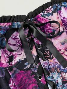 SHEIN MOD 女士印花露肩优雅收腰长款派对连衣裙 - 紫色 - 查看 5