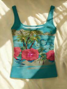 Glimmora Women's Embroidered Elegant Sleeveless Fitted Tank Top - Multicolor - View 2