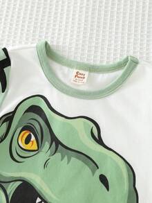 Cozy Pixies 2件套男婴卡通动物印花柔软针织圆领短袖上衣和松紧腰裤套装 - 綠色 - 查看 6