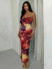 Glamine Sexy & Fashionable Spaghetti Strap Long Floral Print Dress - Multicolor - View 3