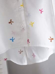 Summer Tops 1pc Girls Turndown Collar Long Sleeve Striped Button-Up Casual Shirt, Autumn - White - View 6