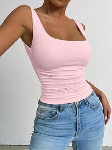 Elenzga Plus Size Women's Casual Sleeveless Top, Tank Top Suitable For Spring/Summer Daily Wear - Baby Pink - View 3