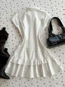 Glimmora 女士纯色荷叶边迷你连衣裙，简约夏季款 - 彩色 - 查看 2