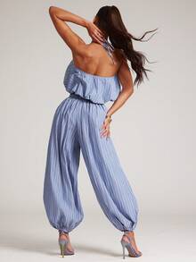 NYA SZN 吊带背心和泡泡裤条纹套装 - 藍色 - 查看 2