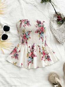 Elenzga Top bandeau con estampado floral para mujer - Multicolor - Ver 3