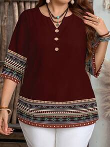 EMERY ROSE Camisa de mujer de manga corta con estampado retro - Multicolor - Ver 4