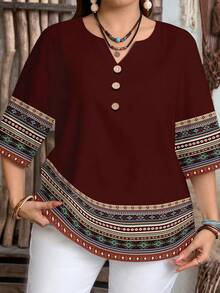 EMERY ROSE Camisa de mujer de manga corta con estampado retro - Multicolor - Ver 5