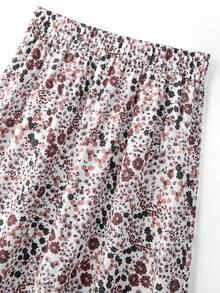 GlowEve 优雅休闲碎花喇叭裙，适合日常、夏季和度假穿着 - 卡其色 - 查看 8