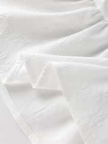 Chiquease Women's White Textured Ruffle Tie Bow Casual Blouse, Suitable For Date, Daily, Party, Commute, Afternoon Tea, Spring/Summer White Peplum Top Peplum Blouse White Babydoll Top Babydoll Tops Woman Puffed Sleeve Top Tie Front Top Ruffle Hem Top - White - View 5