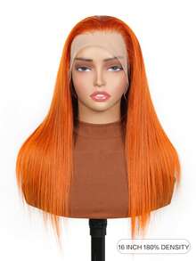 姜橙色真人发假发，13x4直发蕾丝前假发，180%密度，350色蕾丝前假发，巴西原生发，预先拔毛，带婴儿发。 - S350 - 查看 4