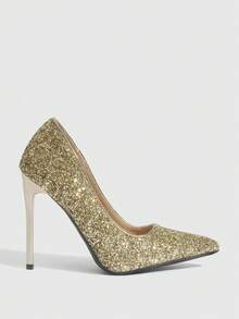 CUCCOO SZL 女鞋 女士尖头细高跟鞋 金色闪亮亮片 女士高跟鞋 优雅时尚 华丽性感 适合派对、宴会、夜总会等场合 女士高跟鞋 - 格力特淺金 - 查看 4