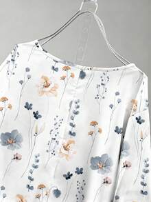 EMERY ROSE Áo sơ mi nữ thanh lịch, kiểu dáng thoải mái, cổ tròn, tay dài, thích hợp đi làm và đi nghỉ mát, chất liệu mềm mại, đa năng, cỡ lớn, phù hợp cho mùa xuân/hè/thu, áo sơ mi cổ tròn in họa tiết cỡ lớn. - Nhiều màu - Xem 4