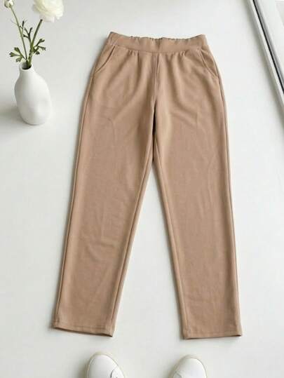 Pantalón semientubado para mujer, clásico, casual y elegante, tela de algodón y poliéster, apto para cualquier temporada. Colores lisos sin estampados. Ajuste de cintura natural con resorte ligero, bolsillos funcionales. Fresco, ligero y cómodo.