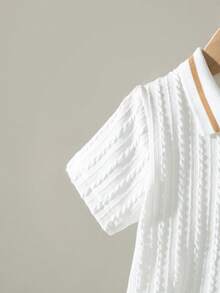 Souflis Souflis Unisex Baby White Ribbed Polo Neck T-Shirt, Suitable For All Occasions In Summer, White All-Match Versatile Is The Best Choice For Baby In Summer - Beige - View 7
