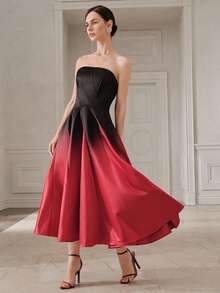 Anewsta Fashionable New Ombre Strapless Dress, Waist Cinching Slimming Cocktail Dress For Women - Red - View 1