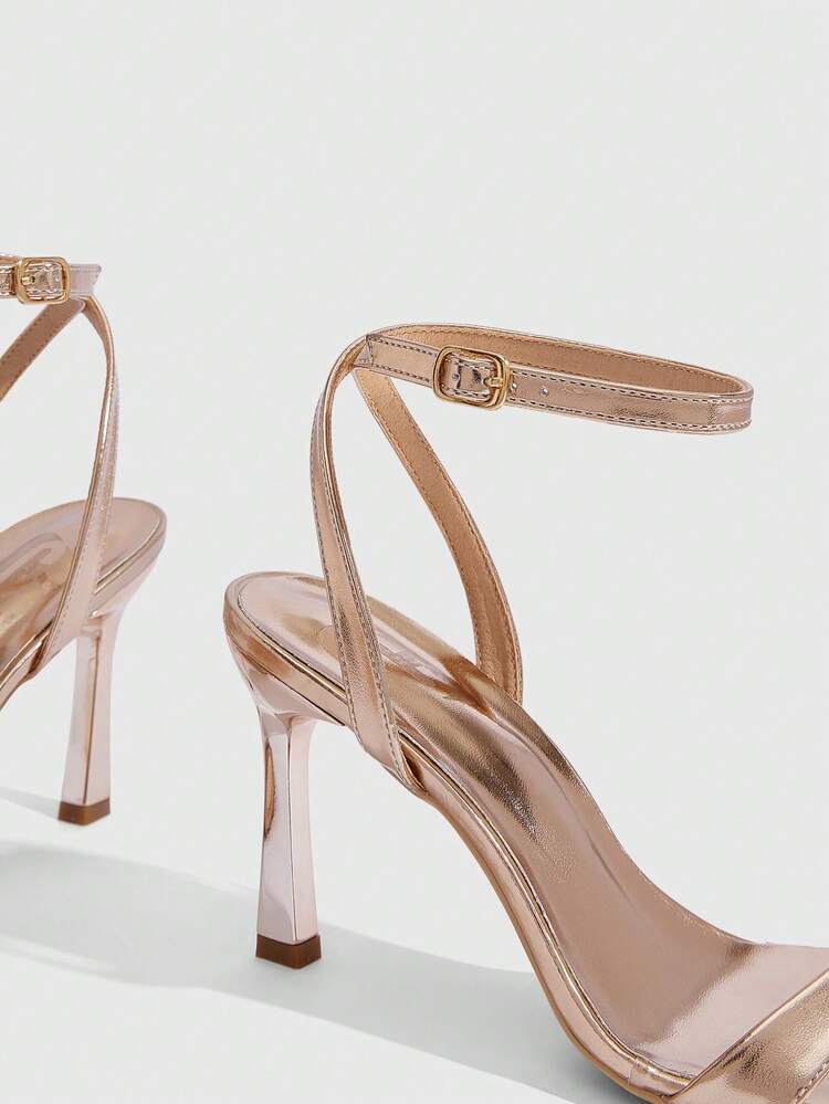 CUCCOO SZL Women Shoes Spring And Summer New Champagne Ankle Strap Women's High Heel Sandals Stylish Simple Comfortable Versatile Sexy Party Banquet Women's Sandals