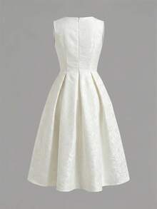Vestido de verano 2026 de longitud media, sin mangas, de tela jacquard elegante en color albaricoque claro, adecuado para mujeres de 20 a 35+ años para fiestas, vacaciones y cenas formales (estampado aleatorio) - Albaricoque - Ver 5