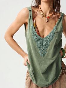 Bohemela Plus Size V-Neck Embroidered Loose Casual Versatile Camisole For Summer - Green - View 7