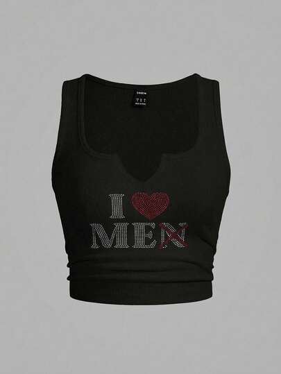 Slaydiva Top corto casual y minimalista con rinoestones que dice "Me amo", adecuado para el verano, el regreso a la escuela, festivales de música, tallas grandes