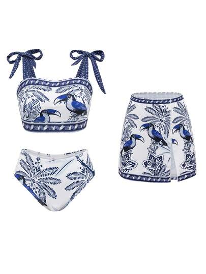 Swim Oasis Bikini de 3 piezas con estampado y tirantes gruesos sexy para vacaciones en la playa