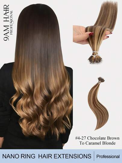 Nano Ring Hair Extensions Human Hair 16-22inch Nano Tip Hair Extensions Real Human Hair Highlight Color Nano Loop Hair Extension Straight Human Hair Invisible And Smooth Nano Bead Hair Extensions For Women Suitable For Party & Wedding & Wedding