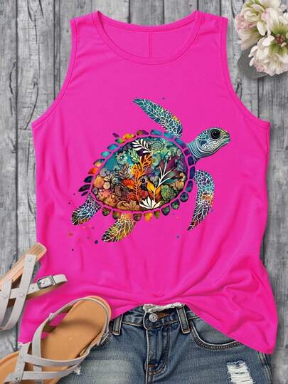 SHEIN LUNE Camiseta de tirantes con estampado de tortuga para tallas grandes