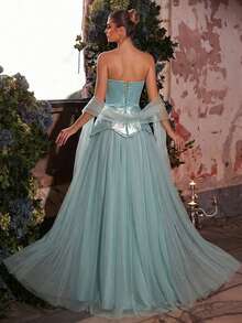 Glamrae Women's Beaded & Rhinestone Decorated Strapless Formal Evening Gown - Mint Green - View 4