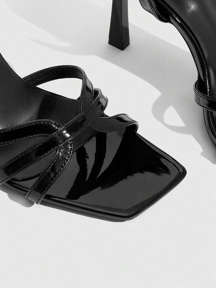 CUCCOO SZL Women Shoes Spring And Summer New Black Mirror Cross Strap Ankle Strap Women's High Heel Sandals Fashion Comfortable Versatile Sexy Party Banquet Women's Sandals Women's Shoes