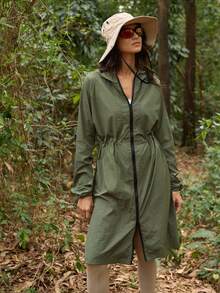 Exploreva Women's Raglan Sleeve Zip-Up Hooded Sun Protection Jacket - Army Green - View 3