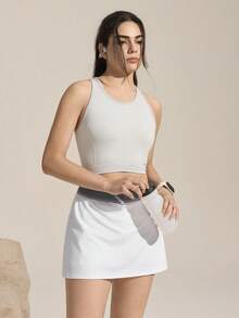 Exploreva Falda pantalón casual de mujer con diseño de patchwork, versátil para uso diario y actividades al aire libre - Blanco - Ver 2