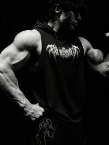 RISE LYT 男士翅膀骷髅印花抽绳连帽休闲百搭日常运动T恤 - 黑色 - 查看 3