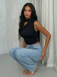 Glamine 无袖高领紧身上衣 - 黑色 - 查看 3