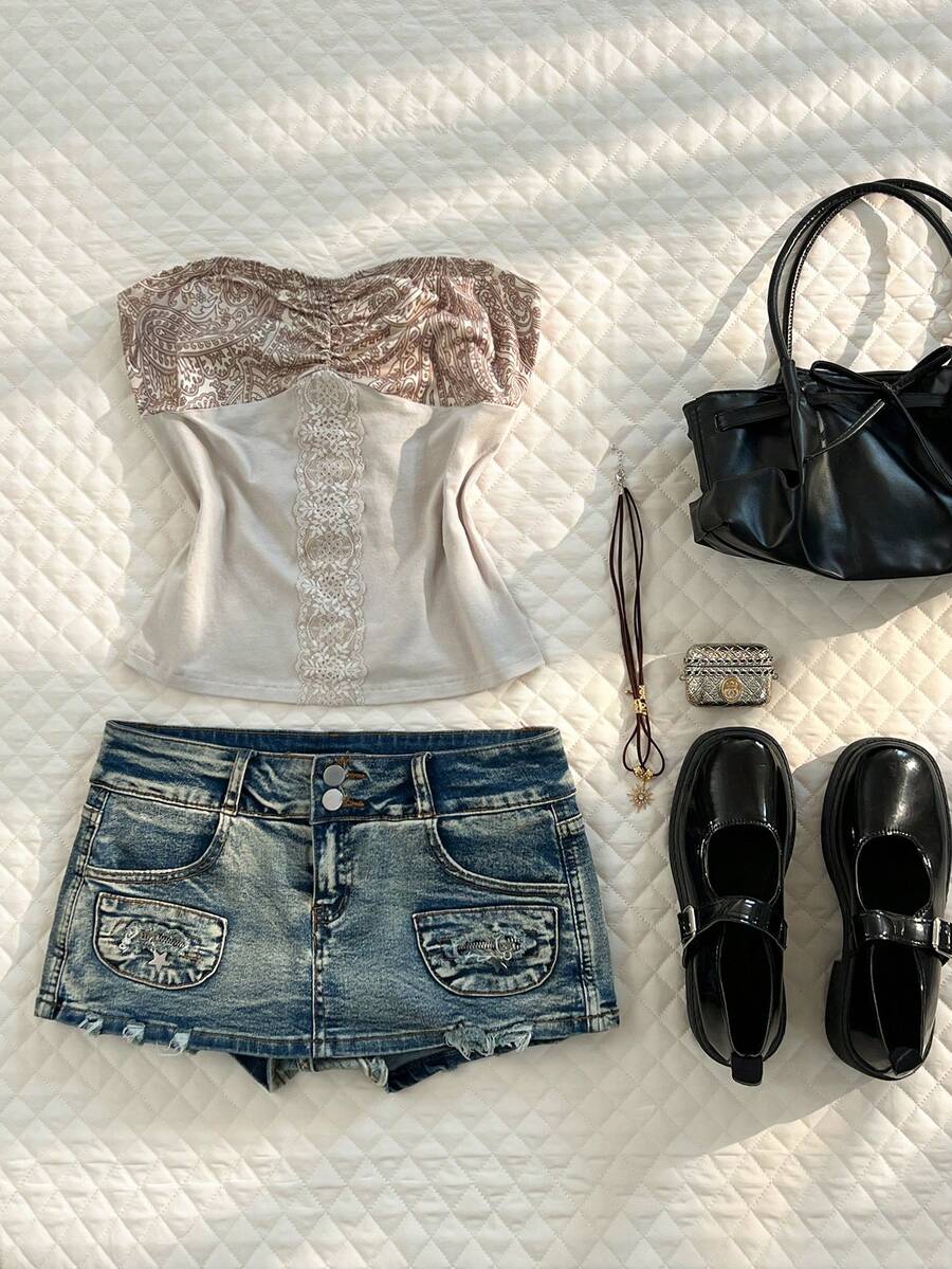 Glimmora Women's Lace Casual Versatile Date Night Tube Top - Light Grey - View 1