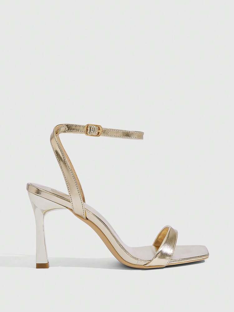 CUCCOO SZL Women Shoes Spring And Summer New Golden Ankle Strap Women's High Heel Sandals Stylish Simple Comfortable Versatile Sexy Party Banquet Women's Sandals