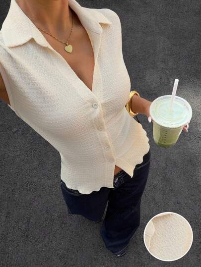 Muchica Women's Casual Solid Color Front Button Fitted Shirt, Summer