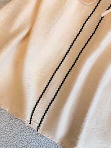 GlowEve Apricot Rhinestone Embellished Black Trim Elegant Women Short Sleeve Blouse - Apricot - View 6